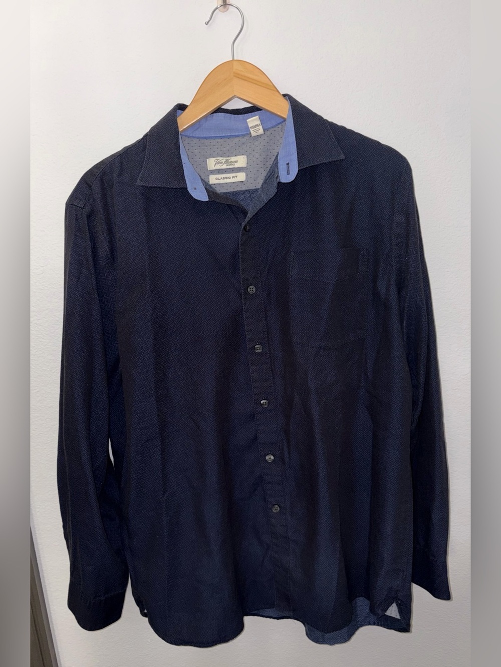 Van Heusen Navy Button-Down Shirt with Light Blue Collar Trim